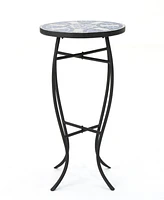 Simplie Fun Blue And White Ceramic Tile End Table With Matte Black Iron Frame