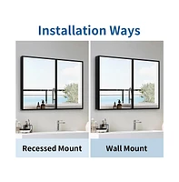26x30" Wall-Mount/Recessed Black Metal Medicine Cabinet with Mirror