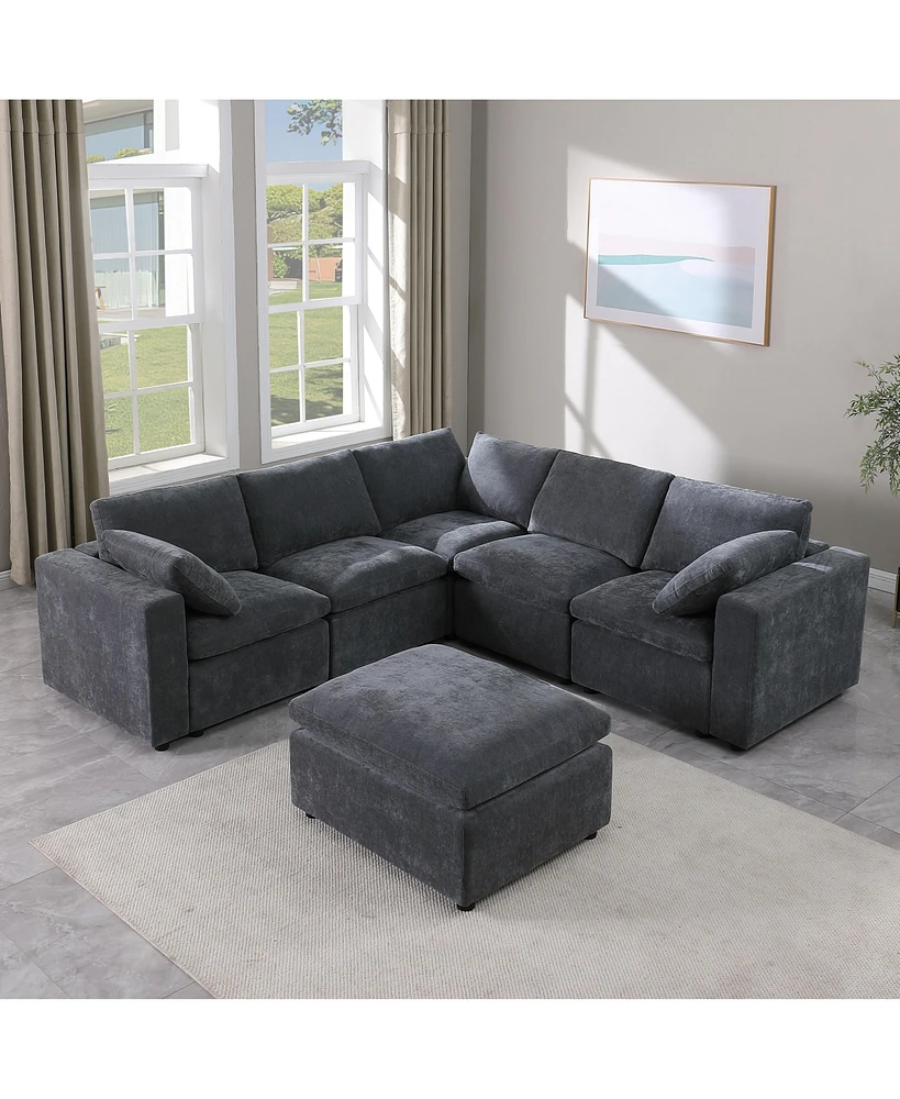 Streamdale Furniture Modular Sectional Sofa, Convertible L-Shaped Couch with Ottoman