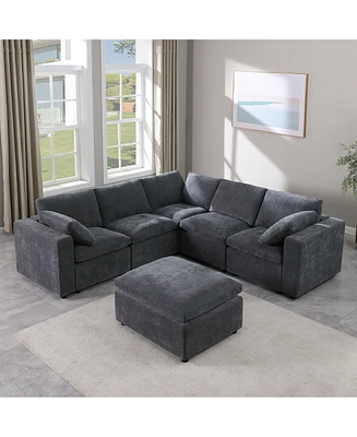 Simplie Fun Modular Sectional Sofa, Convertible L-Shaped Couch with Ottoman