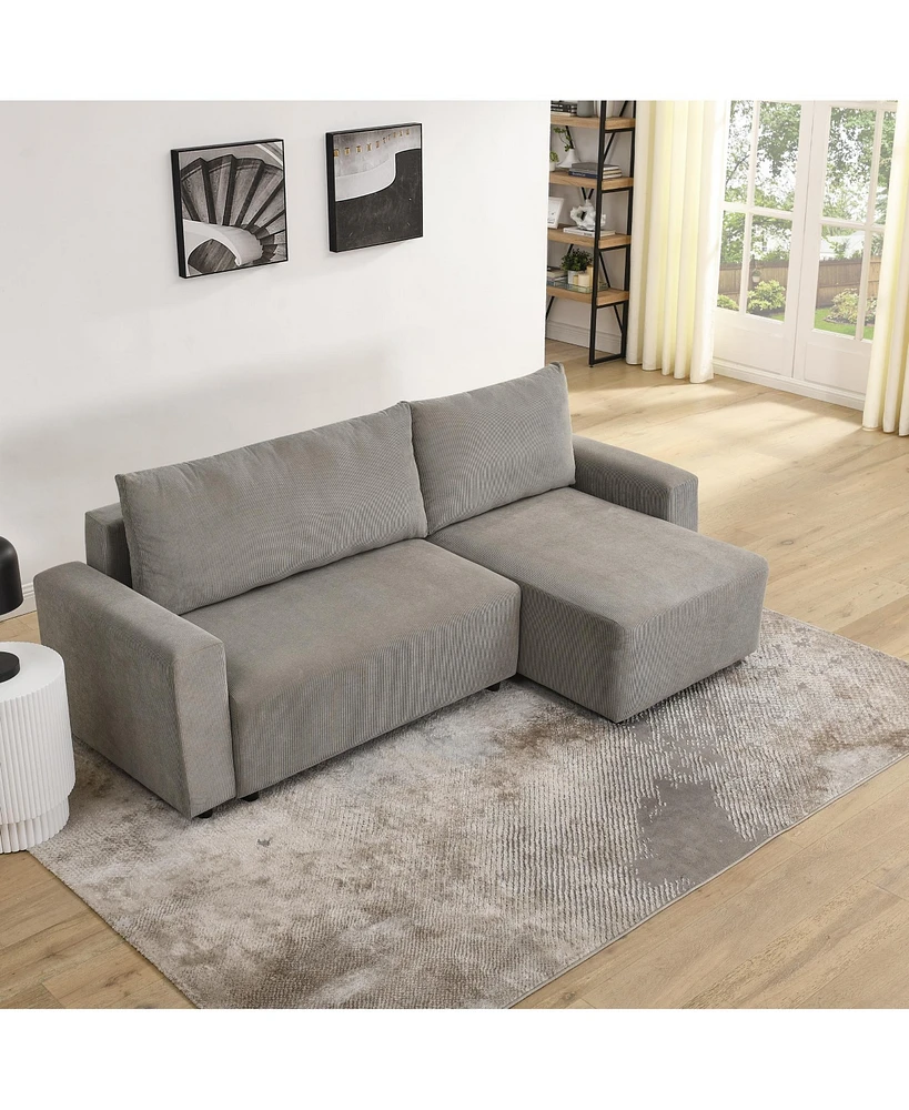 Simplie Fun Modular Corduroy Sofa Bed with Storage, 3-Seater, L-Shaped