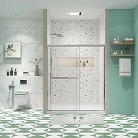 Bypass Shower Door, Sliding, 1/4" Tempered Glass, Polished Finish