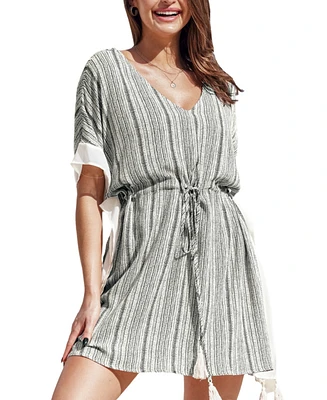 Cupshe Women's Stripped Drawstring Cover Up Dress