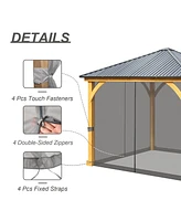 Aoodor Gazebo Netting 12' x 12' Polyester Screen Replacement 4 Panel Sidewalls for Patio (Only Netting)