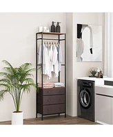 Slickblue Freestanding Closet Organizer with 3-position Hanging Rod and Storage Shelves