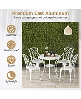 Slickblue 5 Piece Patio Bistro Table Chair Set with Umbrella Hole and Aluminum Frame-White