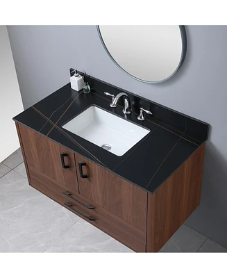 Simplie Fun 43" Black Gold Sintered Stone Vanity Top with Ceramic Sink and Backsplash