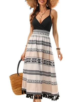 Cupshe Women's Sweetheart Cami Boho Print Tassel Hem Midi Beach Dress