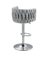 360° Swivel Bar Stools with Woven Back & Footrest (Set Of 2)