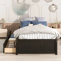 Twin Bed with 2 Drawers, Solid Wood, No Box Spring, Espresso
