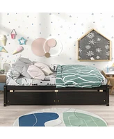 Twin Bed with 2 Drawers, Solid Wood, No Box Spring, Espresso