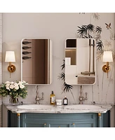 Recessed White Metal Medicine Cabinet with Mirror and Shelves