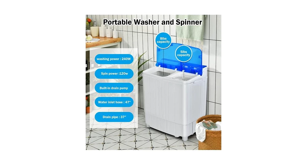 Slickblue 13Lbs Portable Compact Mini Twin Tub Washing Machine with Drain Pump Spinner