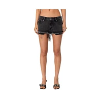 Edikted Women's Exposed pockets low rise denim shorts