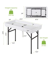 Sugift 4 Feet Plastic Party Ice Folding Table with Matching Skirt