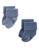 Hudson Baby Boys Cotton Rich Newborn and Terry Socks, Blue Sage Stripe, 6-12 Months