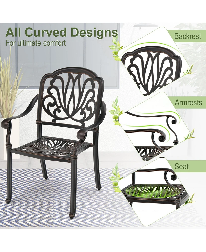 Slickblue 2 Pieces Patio Cast Aluminum Dining Chairs with Armrests-Bronze
