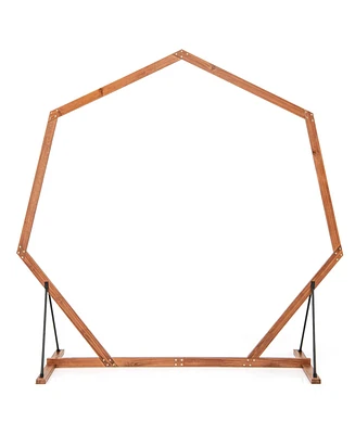 Slickblue Wooden Wedding Arch Solid Wood Arbor Backdrop Stand for Wedding Ceremony-Heptagon