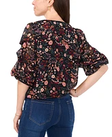 Sam & Jess Petite V-Neck Floral-Print 3/4-Sleeve Top