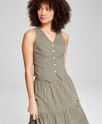 And Now This Women's Button-Down Linen-Blend V-Neck Vest