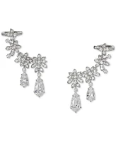 Eliot Danori Rhodium-Plated Cubic Zirconia Flower Climber Earrings, Created for Macy's