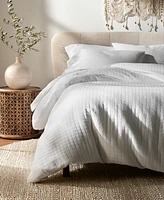 Oake Organic Cotton Check Matelasse 3-Pc. Duvet Cover Set, Full/Queen, Exclusively at Macy's