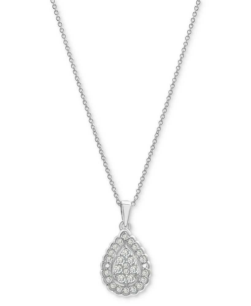 Diamond Teardrop Halo Cluster 18" Pendant Necklace (1/4 ct. t.w.) in Sterling Silver, Created for Macy's