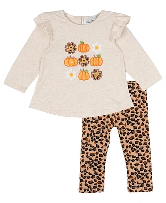 Rare Editions Baby Girl Cheetah Print Pumpkin Applique Outfit, 2 Pcs