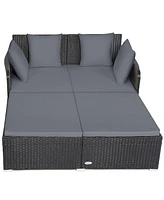 Skonyon Spacious Outdoor Rattan Daybed with Upholstered Cushions and Pillows