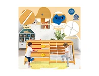 Slickblue 5-in-1 Jungle Gym Wooden Indoor Playground with Slide Rock Climbing Wall Rope Wall Climber