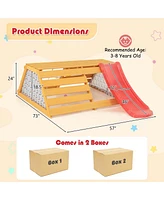 Costway 5-in-1 Indoor Jungle Gym Montessori Climbing Toys with Slide for Toddlers Wooden