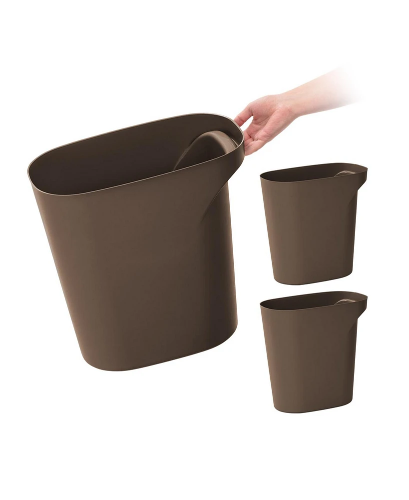 Iris Usa 6 Gallon / 24 Quart Plastic Wastebasket Trash Cans for Home, Office, Bedroom, Bathroom, Brown, 3-Pack