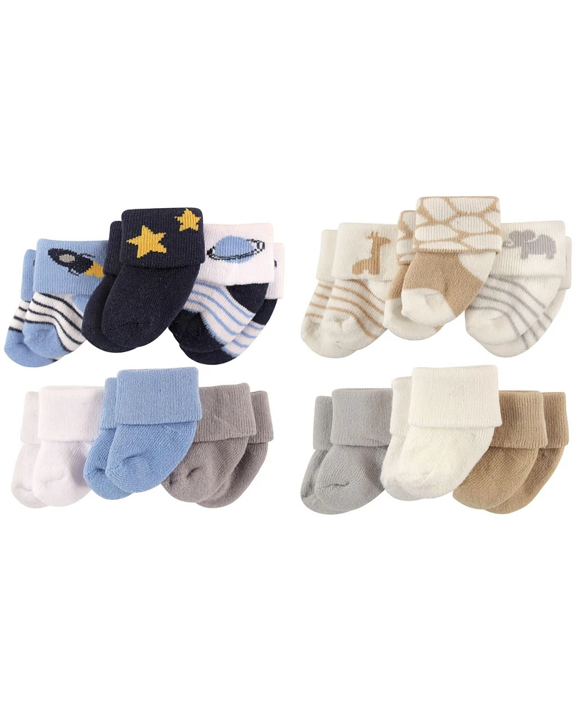 Luvable Friends Baby Boys Cotton Terry Socks, 12-Piece, Space Safari, 0-3 Months