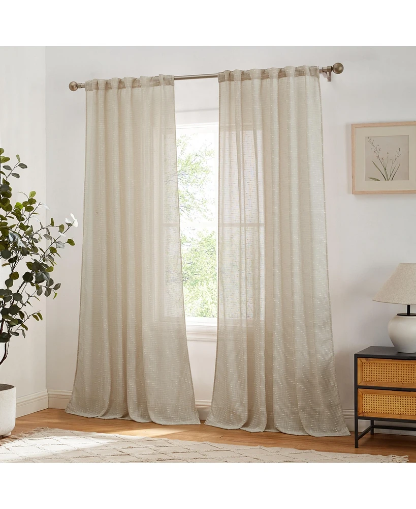 Hlc.me Emily Faux Linen Semi Sheer Transparent Rod Pocket Back Tab Lightweight Window Curtains Wide Panels