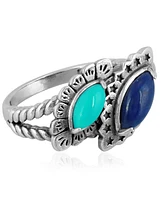 American West Jewelry Sterling Silver Night and Day Lapis Lazuli Sleeping Beauty Turquoise Gemstone Bypass Ring, 5