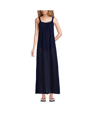 Lands' End Women's Cotton Gauze Scoop Neck Swim Cover-up Maxi Dress