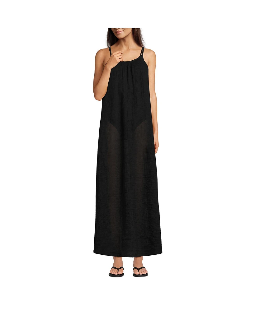 Lands' End Women's Cotton Gauze Scoop Neck Swim Cover-up Maxi Dress