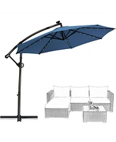 360° Rotation Solar Powered Led Patio Offset Umbrella without Weight Base