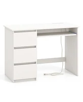 Slickblue Computer Desk with Power Outlet Keyboard Tray and 3 Large Drawers-White