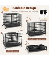 Slickblue 38 Inch Foldable Heavy-Duty Metal Dog Cage with Lockable Rolling Casters and Tray-38 inches