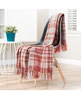 Chanasya Premium Farmhouse Pattern Plaid Throw Blanket Lightweight Knit Textured Woven Decorative Blanket for Couch Bed Living Room Blanket with Tasse
