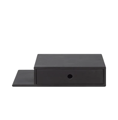 Woodek Black Hardwood Nightstand with an Open Shelf on the Left and a Drawer - Side Table for Bedroom