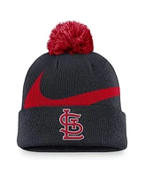 Nike Men's Navy St. Louis Cardinals Swoosh Peak Cuffed Knit Hat with Pom