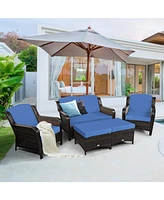 Skonyon 5 Pieces Patio Rattan Sofa Set with Cushion and Ottoman