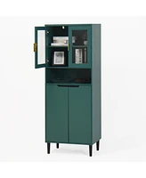 Tall Storage Cabinet with Glass Display & Gold Handles