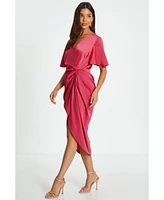 Quiz Women's Satin Ruched Detail Midi Wrap Dress