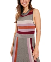 London Times Women's Striped Sleeveless Sweater Dress