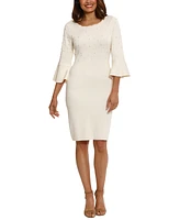 London Times Women's Crewneck Flared-Sleeve Sheath Dress