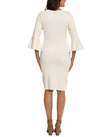 London Times Women's Crewneck Flared-Sleeve Sheath Dress