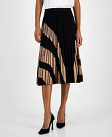 T Tahari Women's Pull-On Flare Pleated Midi Skirt